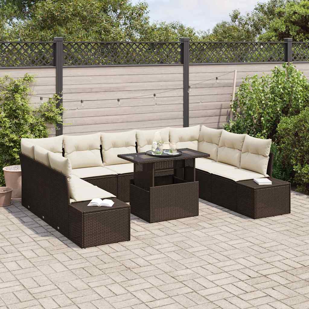 Garten-Sofa-Set mit Speicher 10 pcs Braun Poly Rattan
